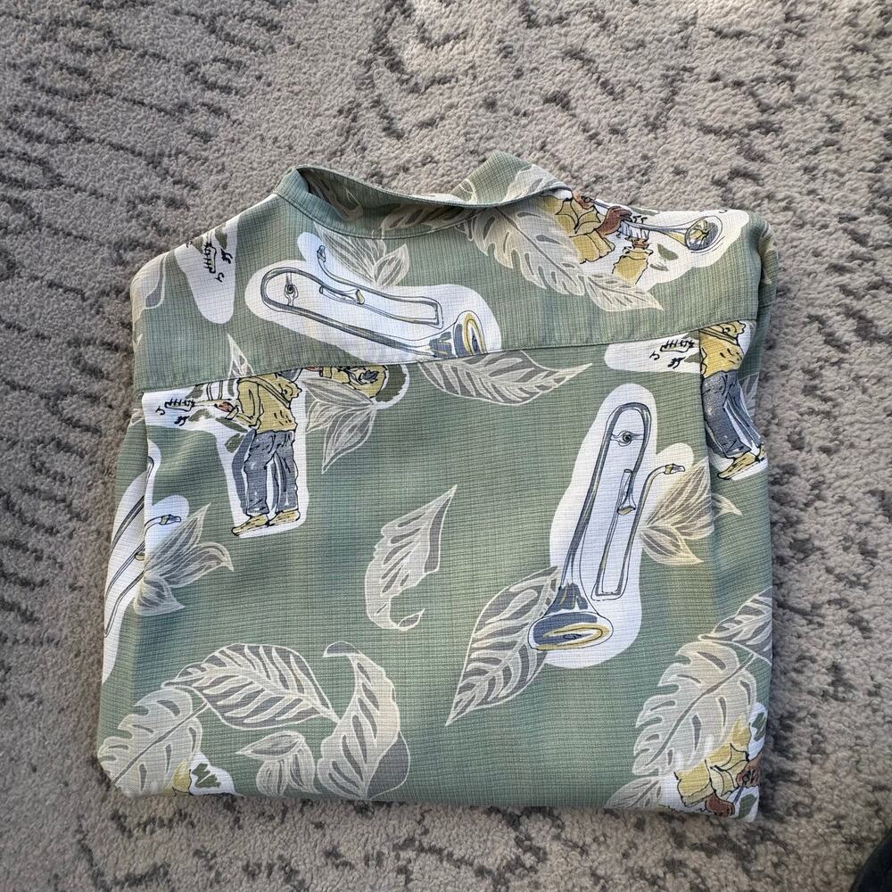 Tommy Bahama 100% Silk Jazz Music Light Green Button 
Down Shirt Size Large - Picture 5 of 7
